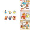 6 Piece Wooden Cartoon Robot Assembly Building Block Children Puzzle Toy Set For Brain Development
