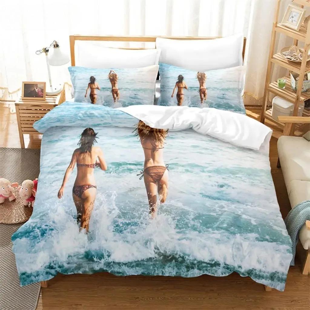 

Комплект постельного белья с принтом «Морской пляж» на 3D-принте, пододеяльник, одеяло, комплект постельного белья, наволочка, размер King Queen Twin для мальчиков и девочек для взрослых 135X200cm-2pcs