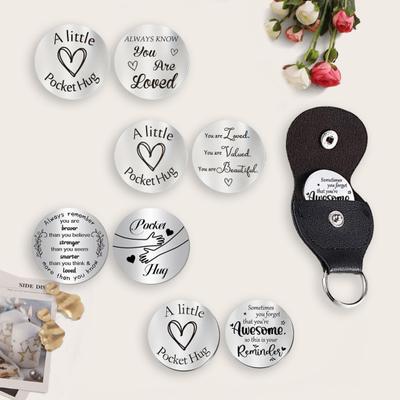 1 Set inspirierende Entscheidungsmünze, modisches graviertes Taschen-Umarmungs-Schlüsselanhänger-Set, inspirierendes Geschenk für Familie, Freunde, Kollegen