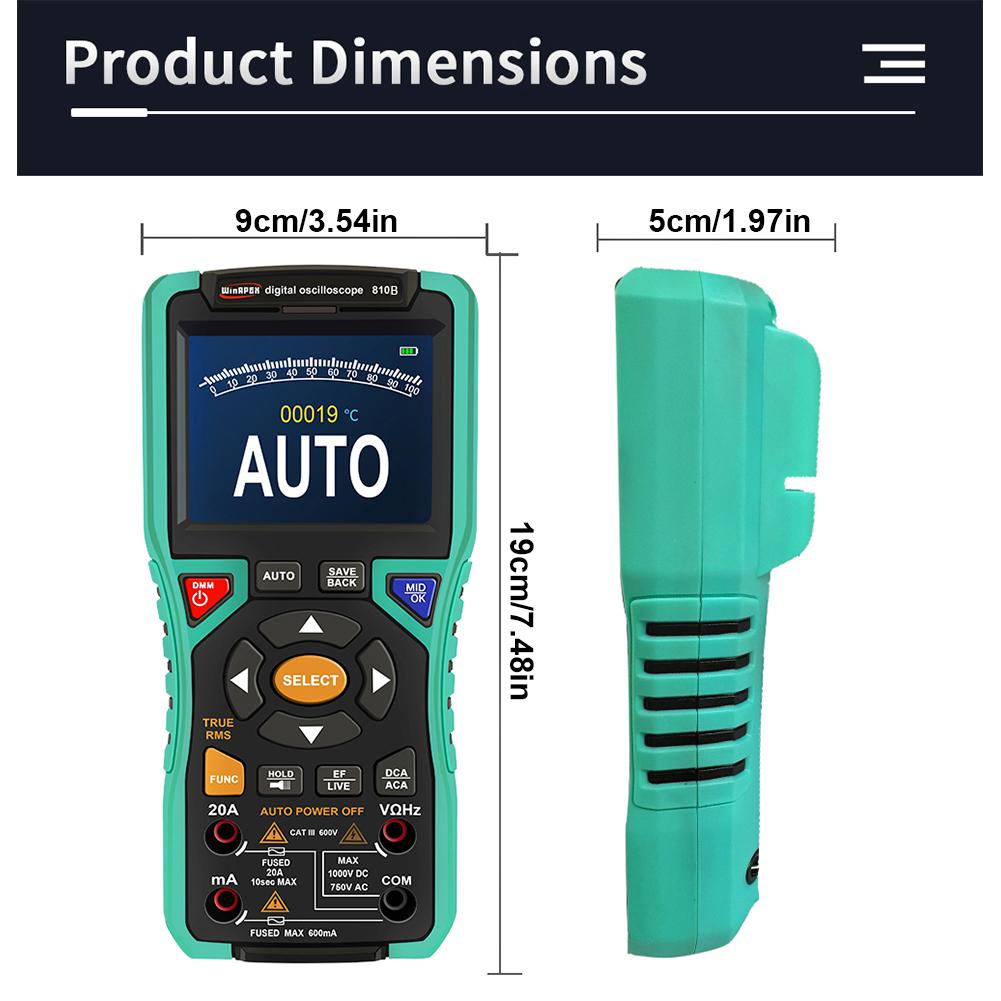 3.2inch Digital Oscilloscope Multimeter Automatic Oscilloscope 10Mhz 50MSa/s Handheld Oscilloscope 9999 Counts Electrician Tools