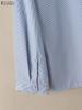 ZANZEA Women Casual Splice Turn Down Collar Long Sleeve Stripe Blouse