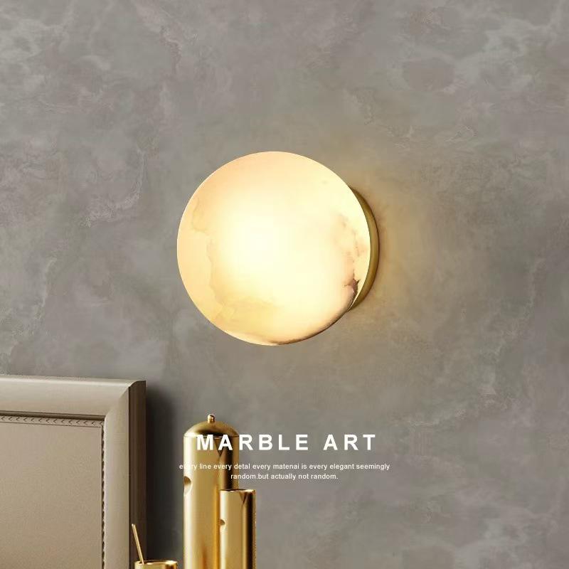 Modern Mid-Century Marble Wall Lamp - Round Nordic Design for Living Room, Hallway, Bedroom, and Balcony