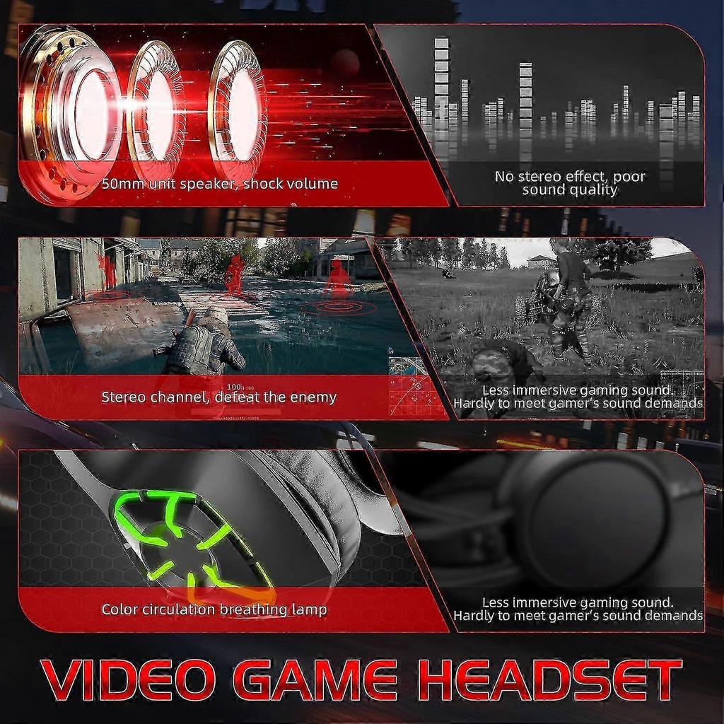 2025 Gaming Headset, Professional Over Ear Headphones With Mic, Noise Cancelling , Rgb Light, Bass Surround, For Ps5, Pc, Xbox One Controller,red
