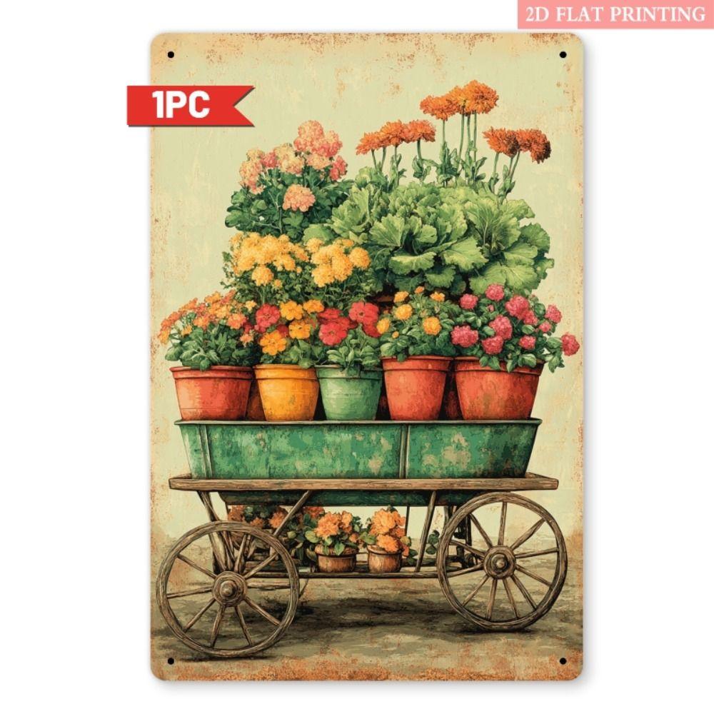 Vintage Metal Wall Poster – Floral Garden Decor, 20x30cm