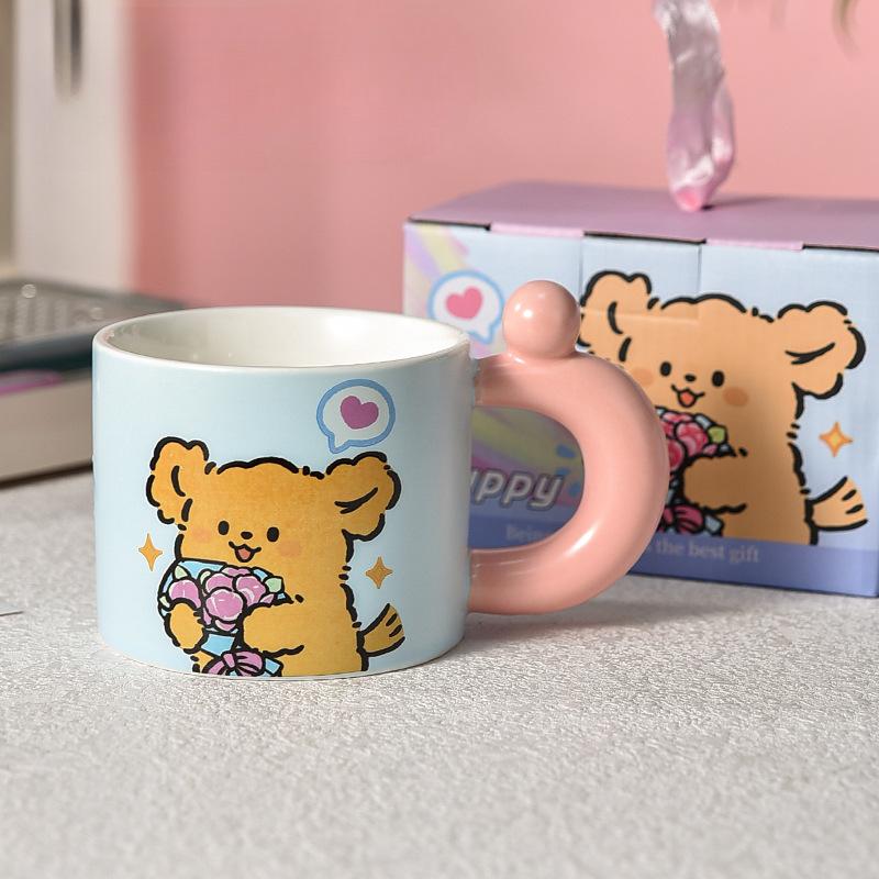 

Line Flowers Puppy Mug Couple Ceramic Cup Cute Coffee Cup Girls Birthday Gift Souvenir 380ml