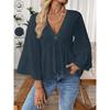 Spring Summer V-neck Elegant Loose Ruffled Women Blouse Half Sleeve Simple Casual Blouse Female New Solid Color Lotus Leaf Tops Office Sweet Clothing