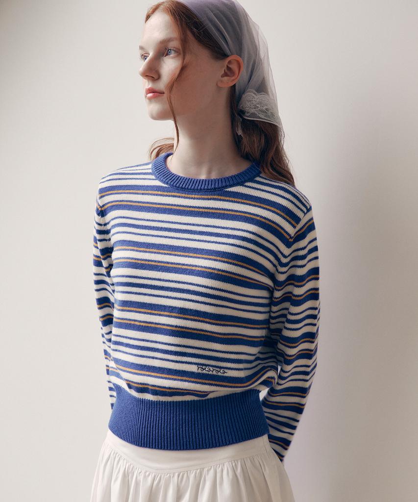 ROLAROLA Stripe Round Neck Knit Royal Blue
