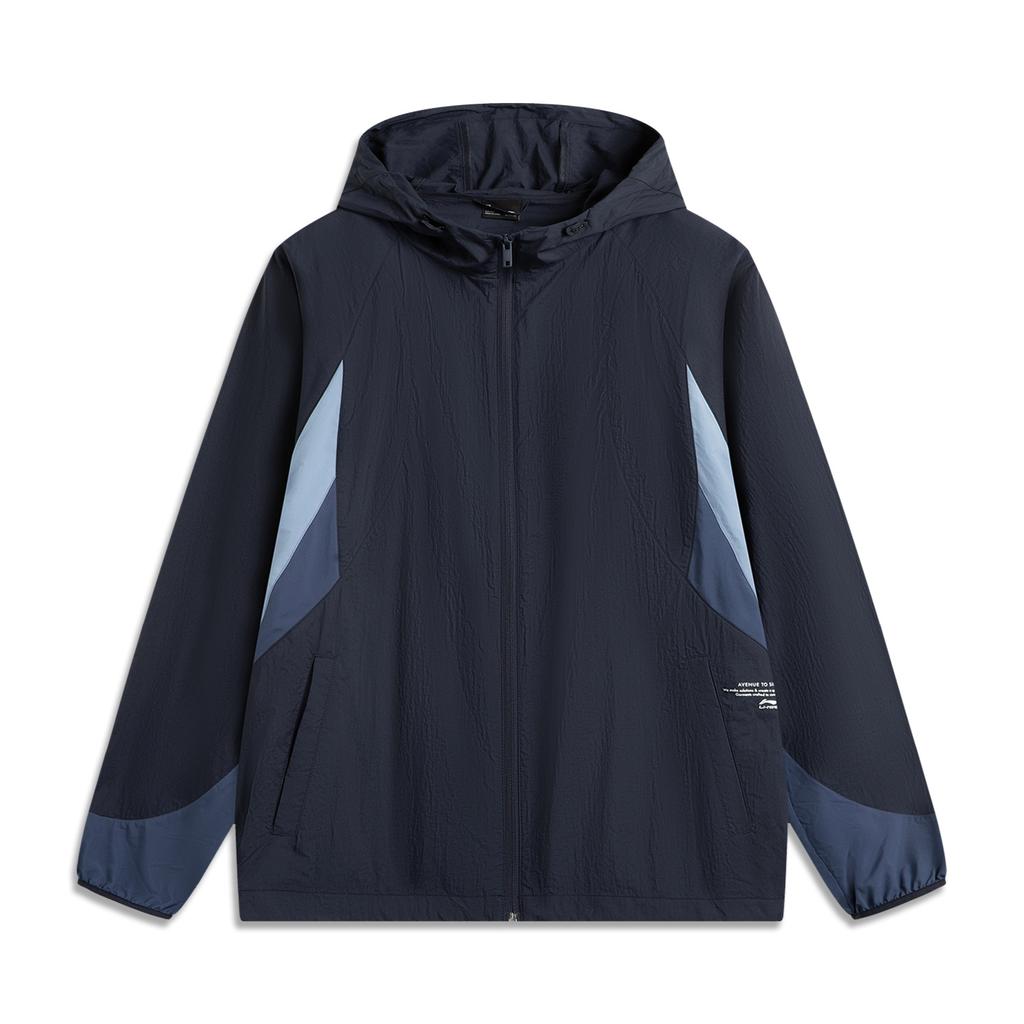 Li-Ning Sports Lifestyle Series Color Block Zipper Hooded Versatile Casual UV Protection Jacket Men jackets Deep-Blue AFDV827-3