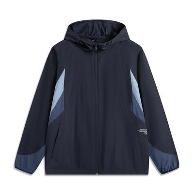 Sports Lifestyle Series Color Block Zipper Hooded Versatile Casual UV Protection Jacket Men Jackets Deep-Blue AFDV827-3