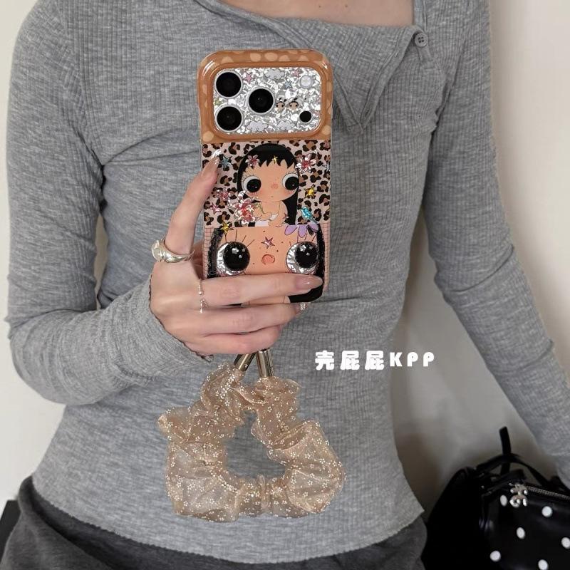 Autumn and Winter Brown Leopard Print Cute Big Eyes Small Jade Portable Rope Suitable for iPhone11promax Apple 11 Mobile Phone Case 11