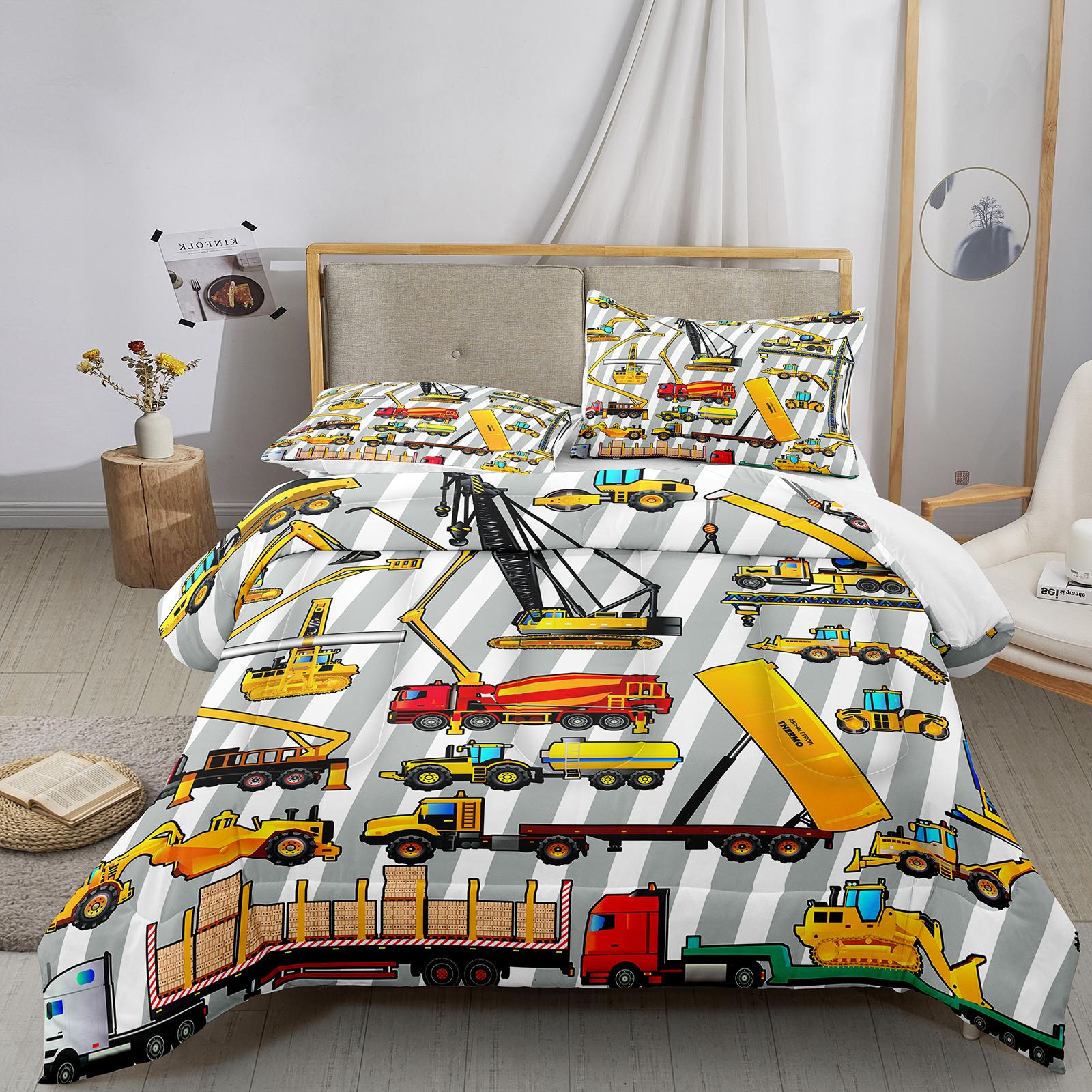 

Excavator King Queen Duvet Cover Cartoon Construction Truck Bedding Set For Kids Boys Adults Tractor Polyester Quilt Cover EU Single 135x200cm