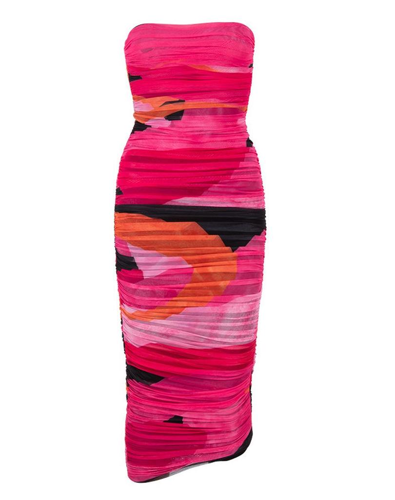 European and American Women's Tube Top Sexy Printed Pencil Dress
