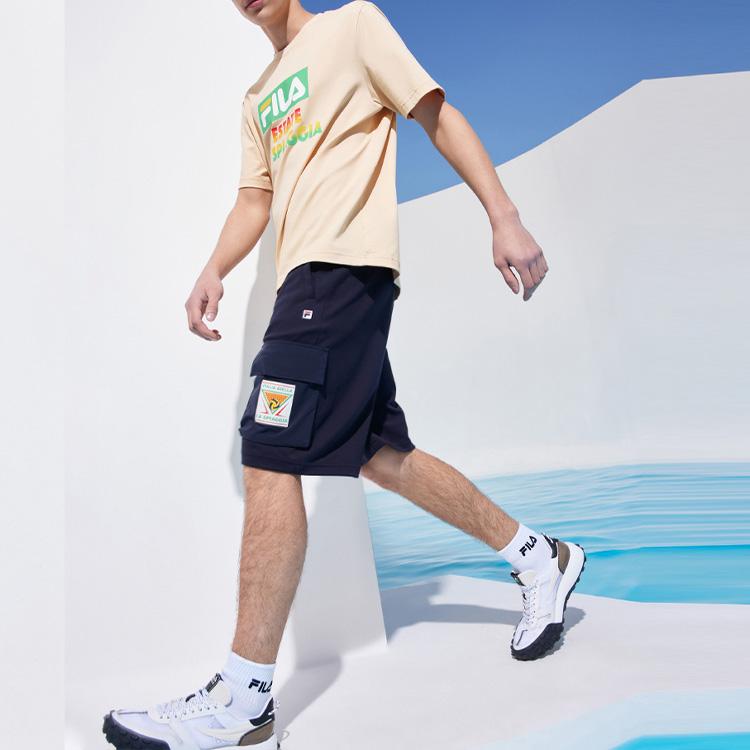 FILA Logo Print Multi-Pocket Loose Shorts Men Bottoms Heritage-Blue F11M128655F-NV