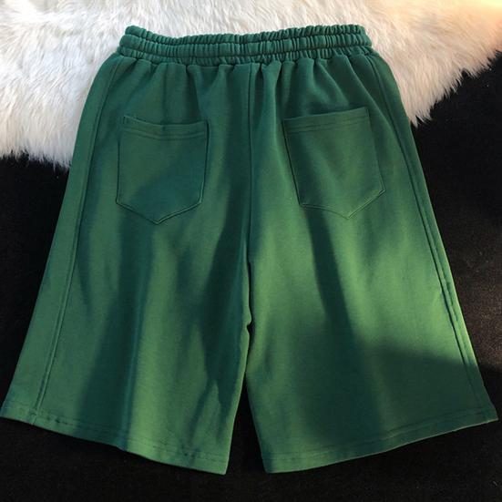 Men Casual Shorts Elastic Waist Adjustable Drawstring Straight Wide Leg Sport Shorts with Pockets Street Style Running Shorts