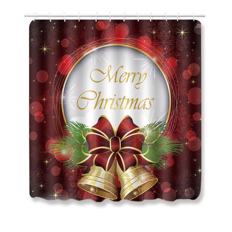 4pcs Shower Christmas Curtain Toilet Cushion Set Cover Mat Pad Rug Xmas Bathroom