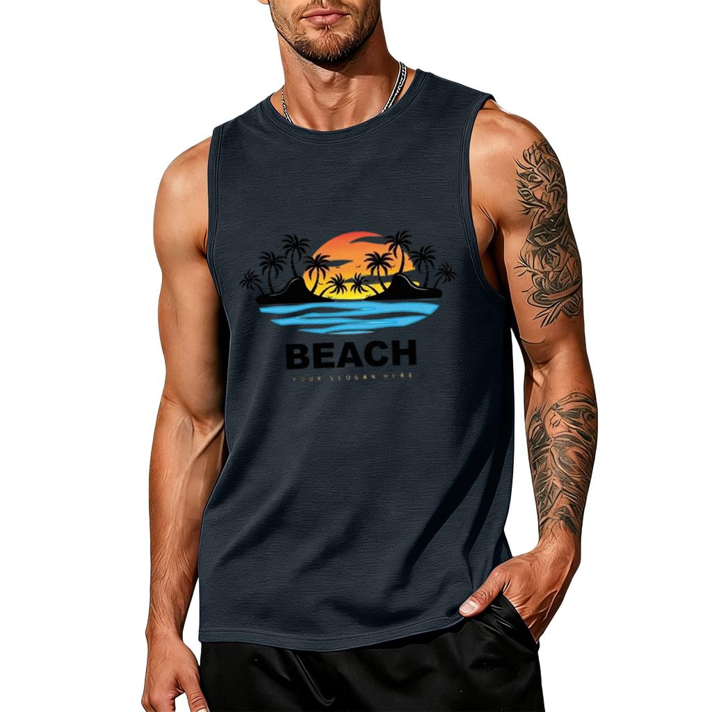 Men's loose and casual Hawaiian print sleeveless shirt