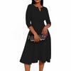 Women's A-Line Fit & Flare Skirt 3/4 Sleeves V-Neck Solid Color Cocktail Wedding Guest Overalls With Pockets Dress