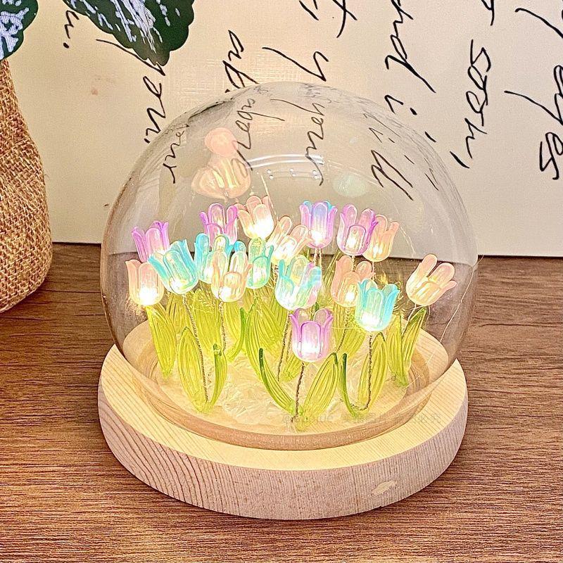 Handmade High-End Tulip Glass Night Light for Bedroom Decor