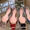2025 Spring New Product High-end Elephant Gray Patent Leather Rv Square Buckle Hollow Single Shoes Women's Flat Bottom Square Head Sandals Women's