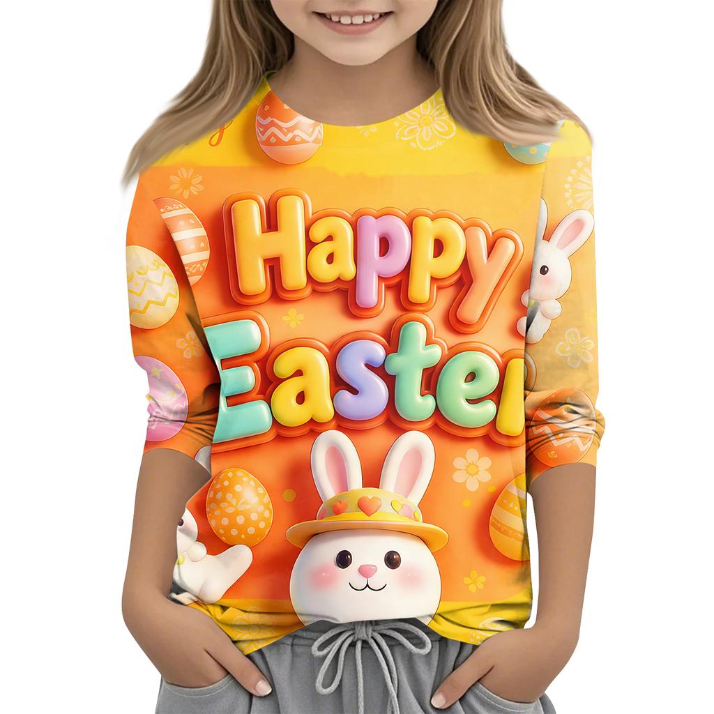 Children's Seven Quarter Sleeve Easter Print Round Neck Print Casual Top