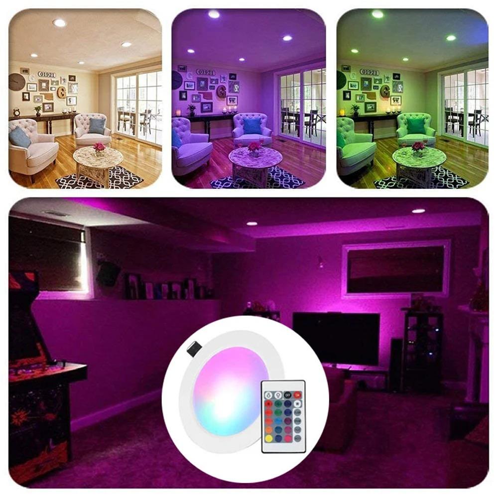 10W LEDs Recessed Lighting Downlight with IR Remote Control 16 Color 4 Flashing Modes Dimmable RGBW Floodlight Ceiling Light
