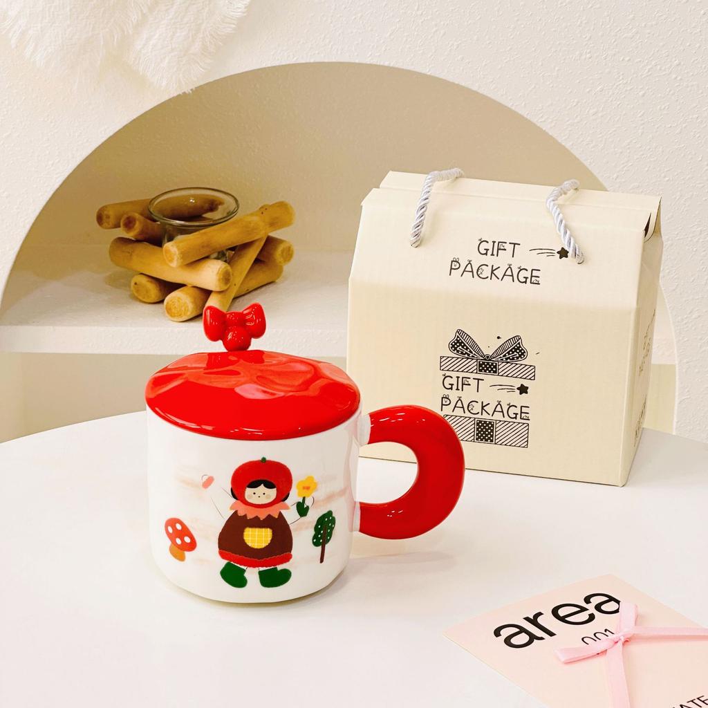 Dívčí suvenýr Roztomilý keramický hrnek s víčkem lžičkou Dárková sada Hrnek Malý dárek Domov Dívka Hrnek na vodu