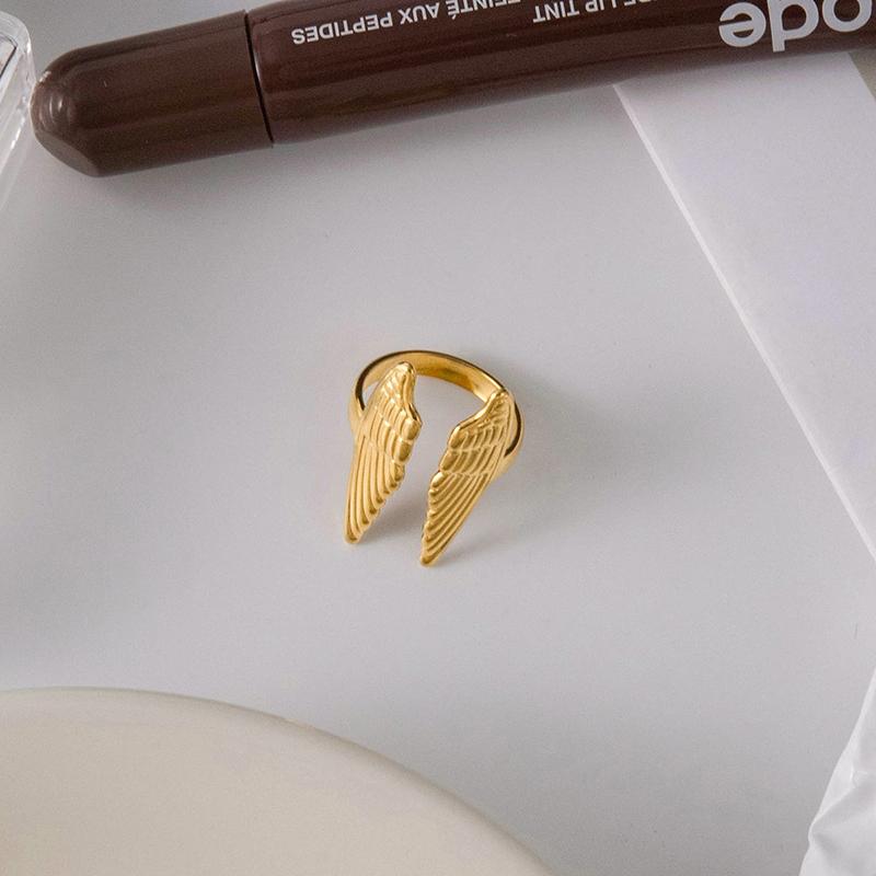 Minimalist 18K Gold Color Plated Angel Wings Open Rings Trendy Waterproof Stainless Steel Jewelry