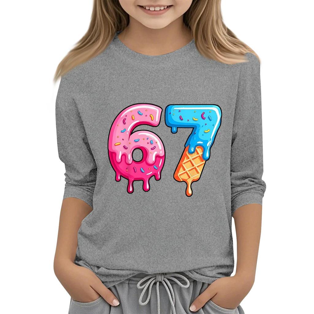 Moda dziecięca Koszulka z rękawem trzy czwarte z okrągłym dekoltem z nadrukiem Casualowa