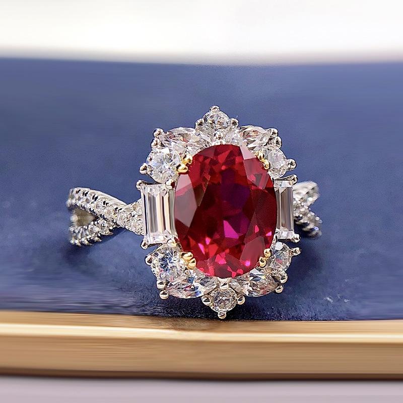 Luoxi Temple Jewelry Oval Pave Ring: Luxurious S925 Silver Egg-Shaped Design for Women.