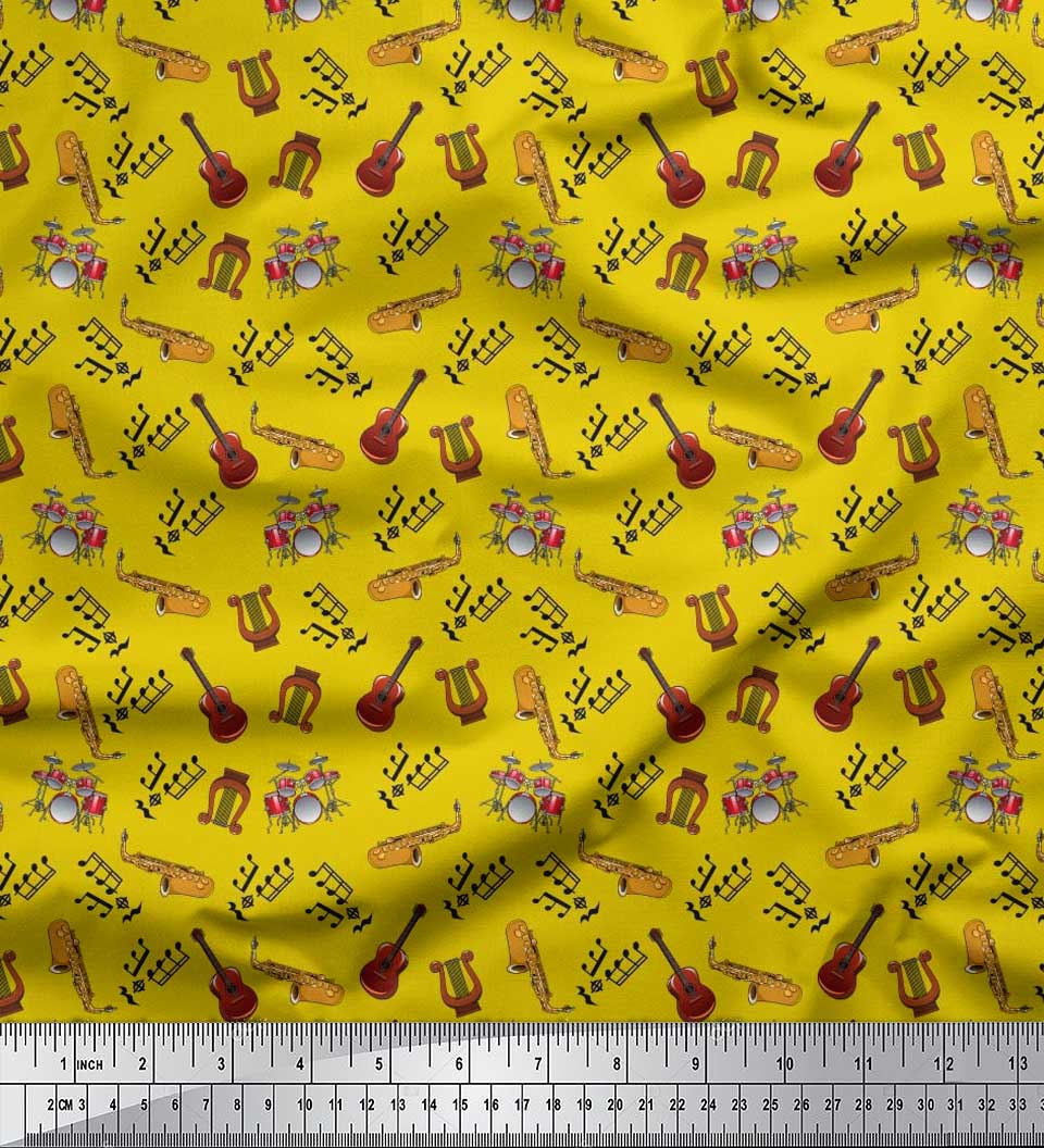 

Soimoi Japan Crepe Satin Тканина Барабанні, гітари та труби Музичні інструменти Принт Тканина на метри 42 дюйма 42 Inch Wide - Poly Crepe жовтий