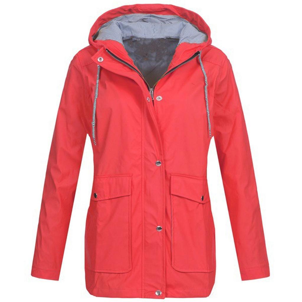 Damen Solid Rain Outdoor Plus Size Kapuzen-Regenmantel, winddichter Jackenmantel