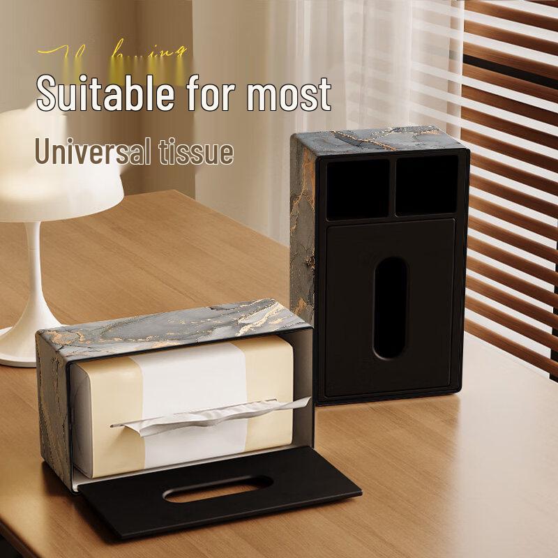 Skórzany pojemnik na chusteczki ze wzorem marmuru, z podwójną przegrodą