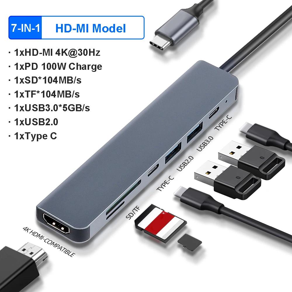 

5-in-1 USB C HUB SSD HUB for M.2 NVMe SATA With Disk Storage Function Type C Dock Station USB C Splitter For PC Laptop Macbook