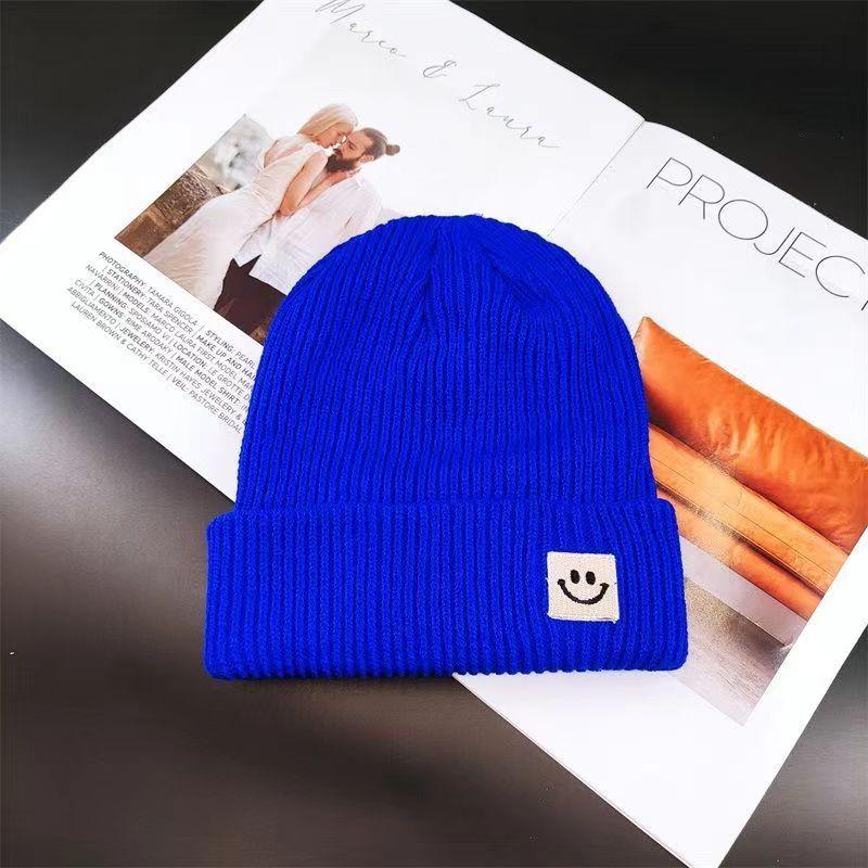 Ins Smiley Label Women's Woolen Hat, Trendy and Versatile Couple's Warm Hat, Korean Style Knitted Hat