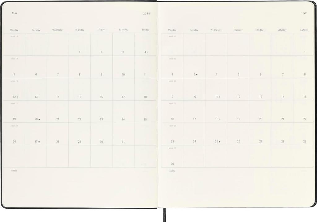 Moleskine Classic 12 Month 2025 Weekly Planner, Hard Cover, XL (7.5" x 9.75"), Black, 144 pages