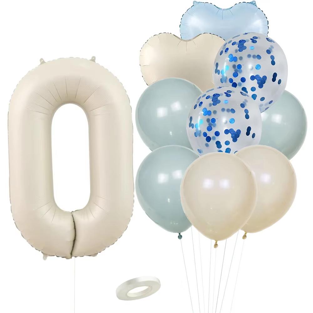 12pcs Vintage Beige Blue Balloon Set 32inch Foil Number Balloon For Kids Happy Birthday Party Decorations DIY Gifts Supplies