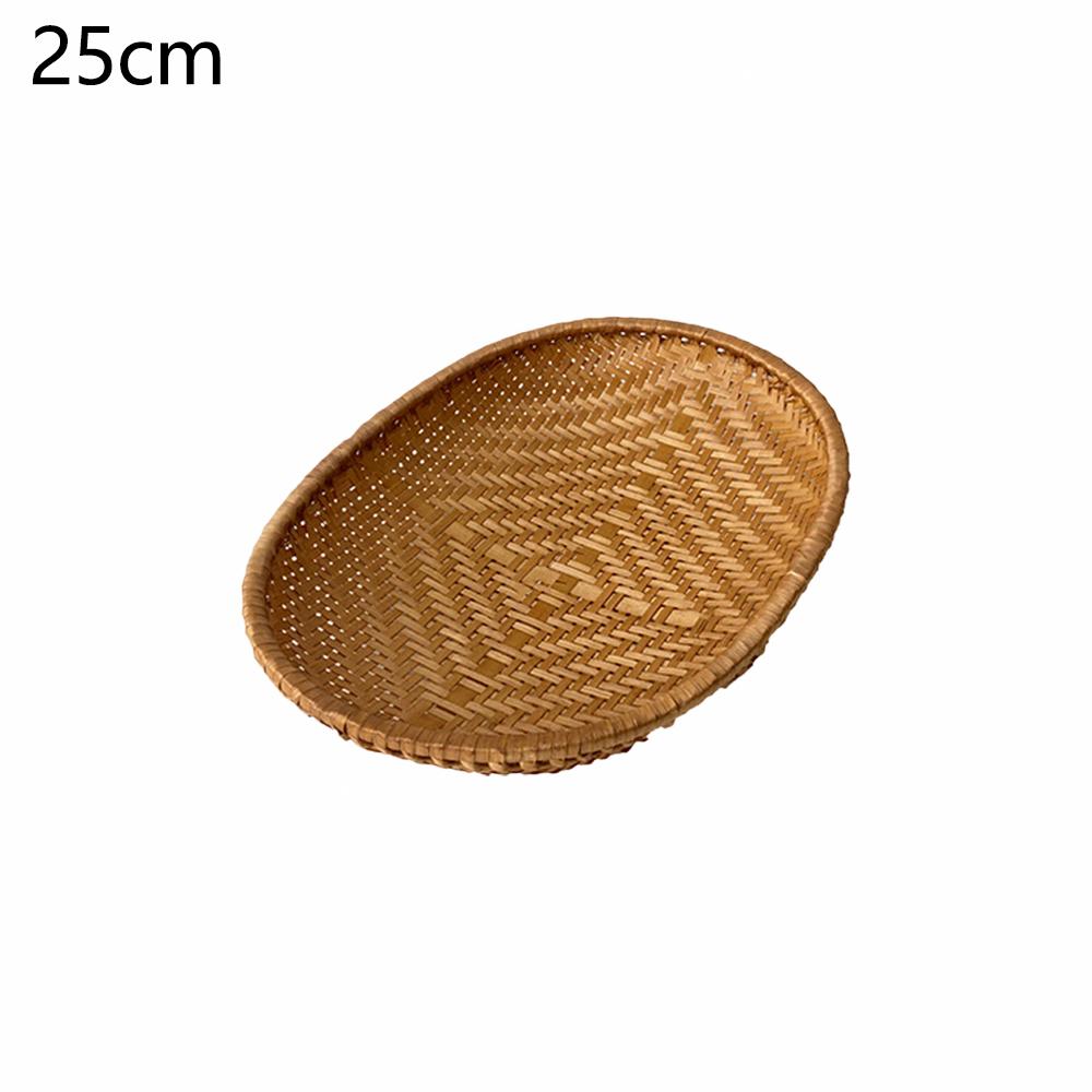 Smoked Oval Bamboo Woven Basket Kitchen Sieve for Fruit Vegetable Drying Storage Hotel-Style Weaving Dustpan Included