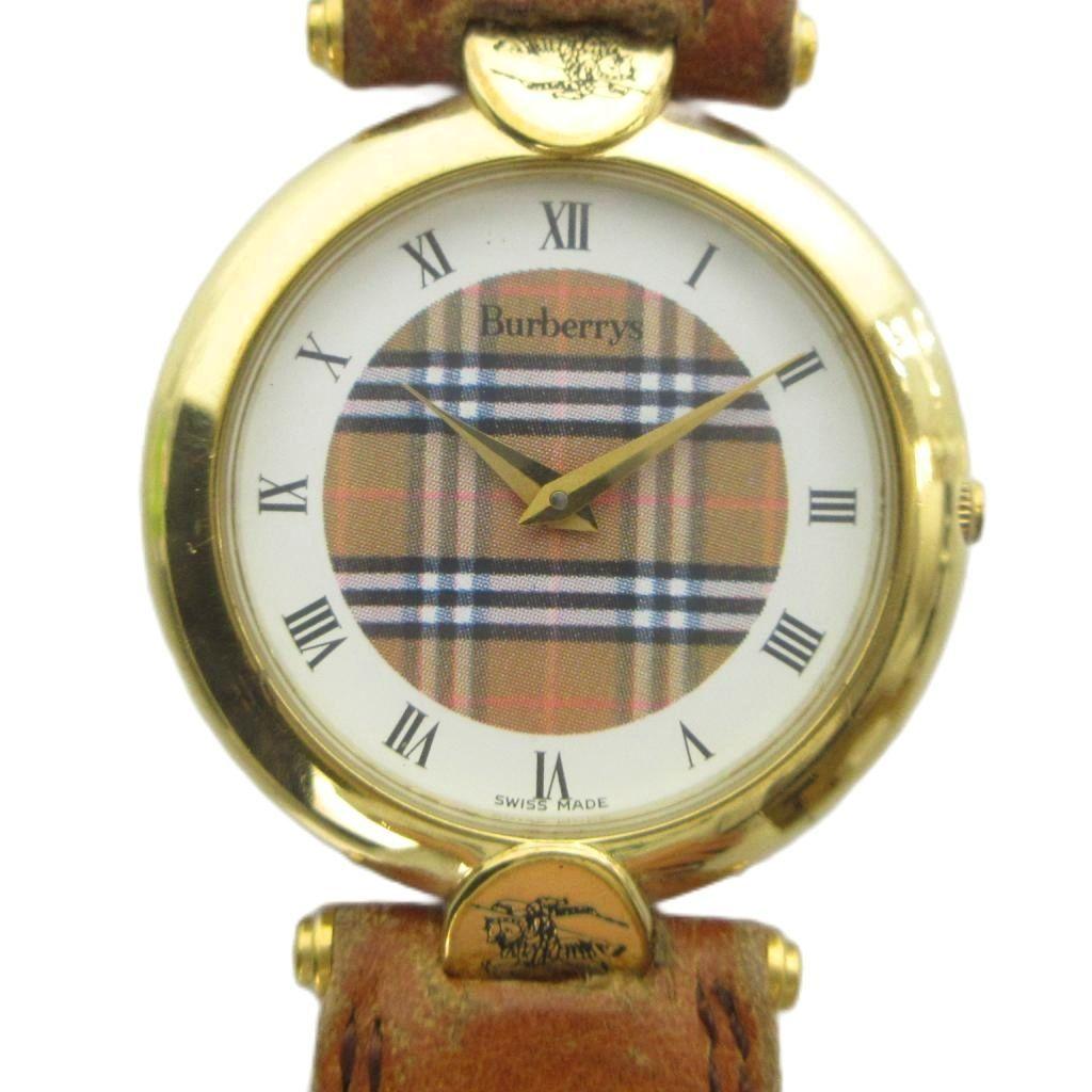 Used Burberrys Burberrys 1000 Watch Quartz Roman Nova Check Leather Belt Gold Color GY18 /MQ