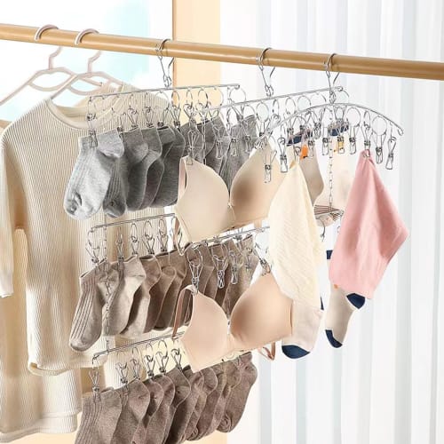 Feifyw 30-Piece Stainless Steel Clothes Drying Rack, Laundry Rack, Heavy-Duty Storage, Rust-Resistant, Fits Socks, Underwear, Towels, Bras, Ties, and