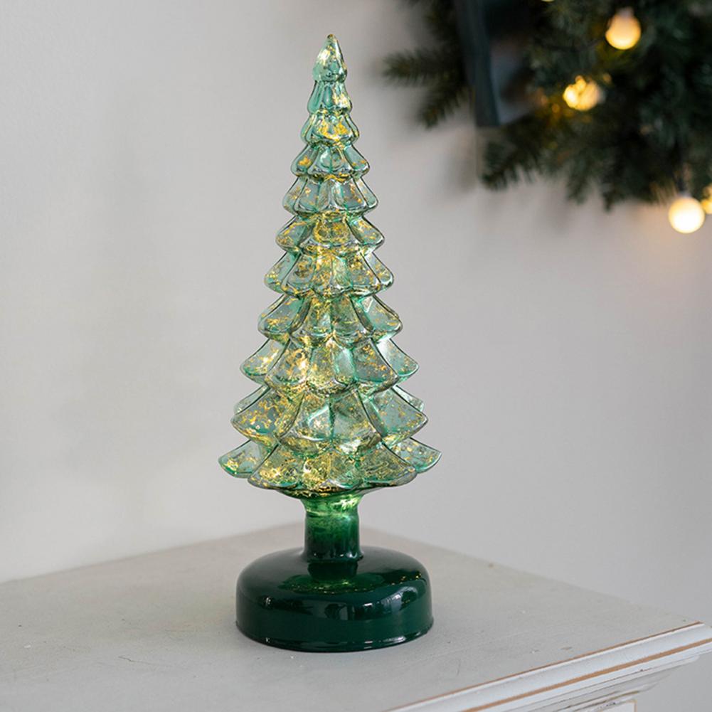 For Glass Christmas Tree Figurine Tabletop Tree Ornament with LED Lights Holiday Decor Light Up Tree Cone for Home Office Partie