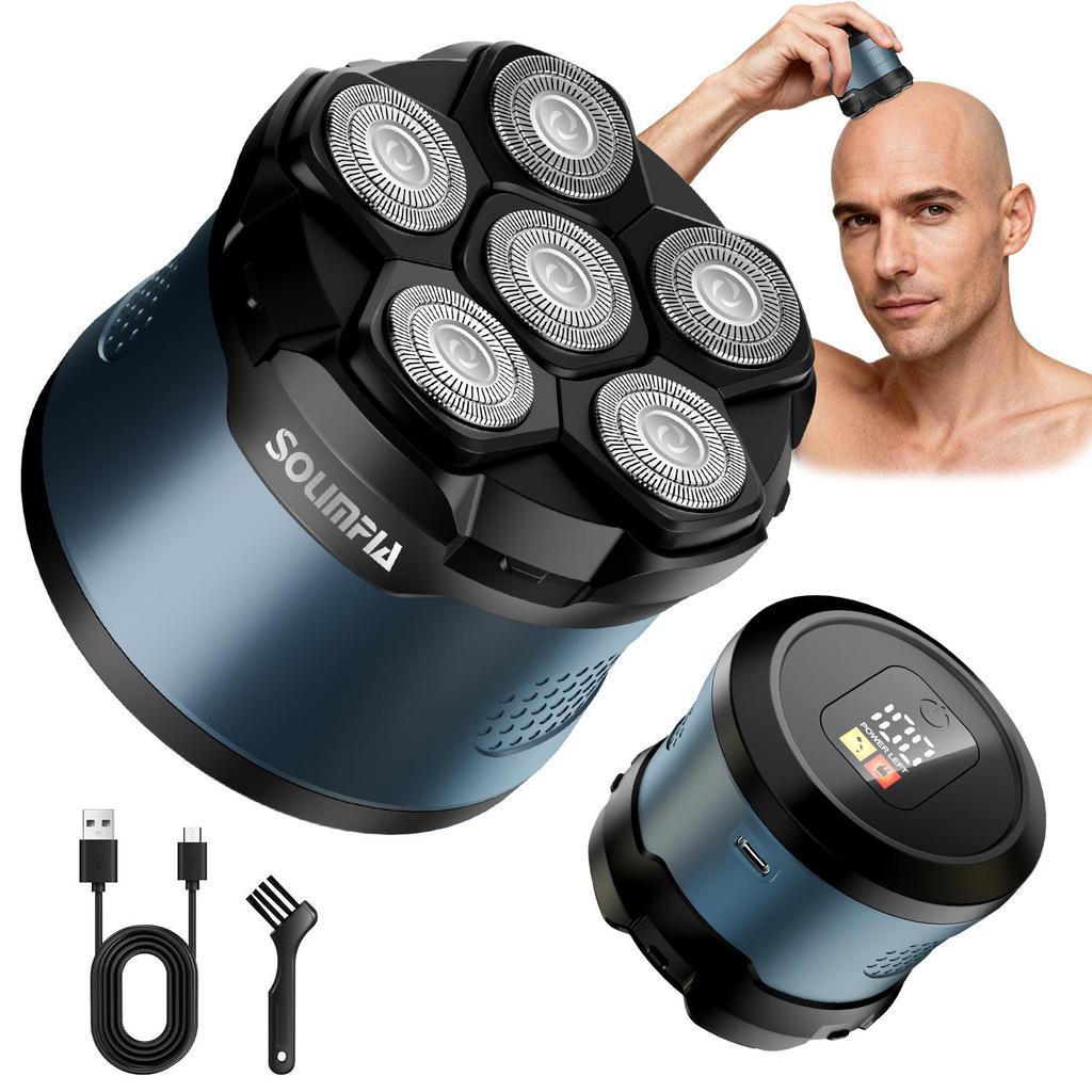 SOLIMPIA Men's Electric Shaver Hair Clipper 6 Magnetic Blade Head Cordless Bald Head Trimmer Home Use Beard Scalp Grooming Kit