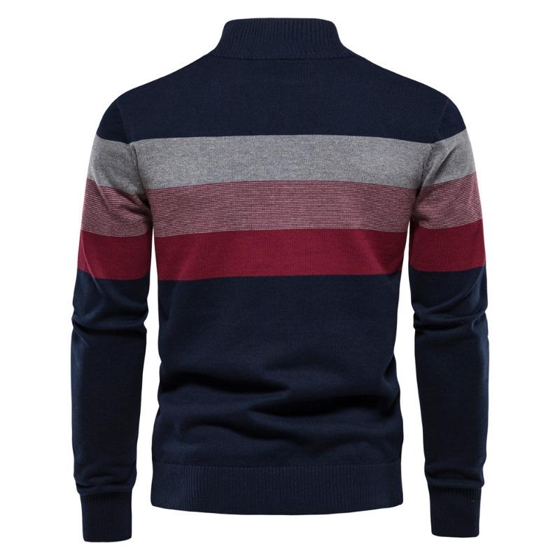 Men’s Zip-Up Stand Collar Pullover Knit Sweater