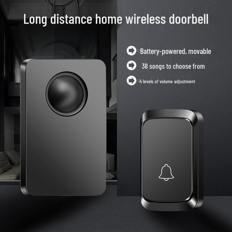 Battery-Powered Wireless Doorbell for Home - No Plug Required чёрный