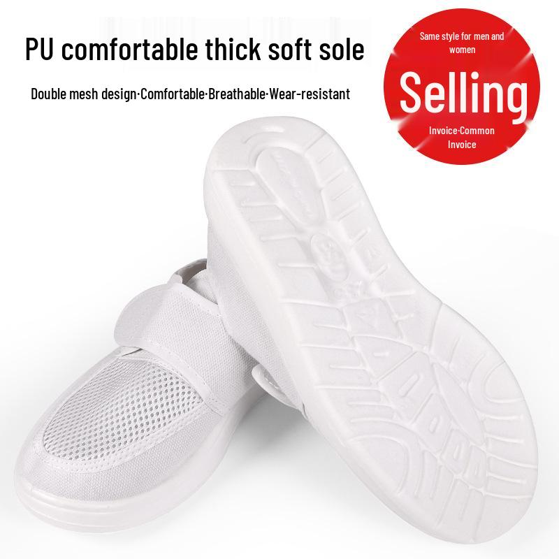 Breathable Anti-static Mesh Shoes with Thick Soft Soles and Non-slip Velcro Canvas