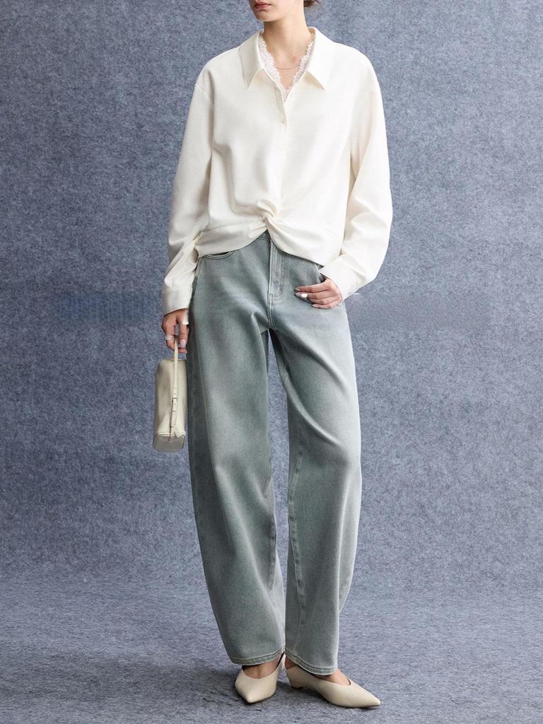 Chemise Lâche Irrégulière Torsadée Patchwork de Dentelle Confortable Respectueuse de la Peau Printemps 2026
