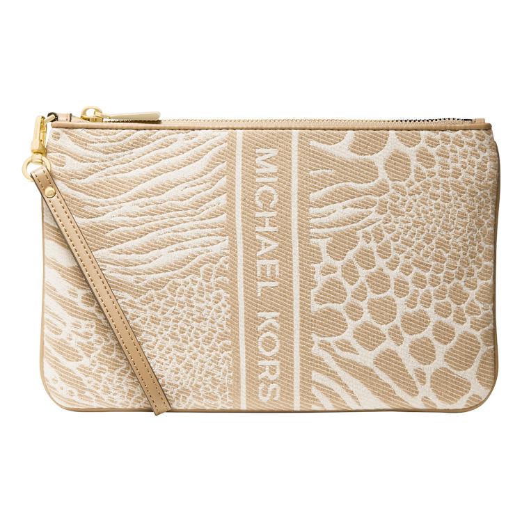 

Новый большой женский тканевый клатч MICHAEL KORS Jet Set Charm, светло-верблюжий/экрю 32T2GT9W3J-260 24.9*2.0*16.0CM