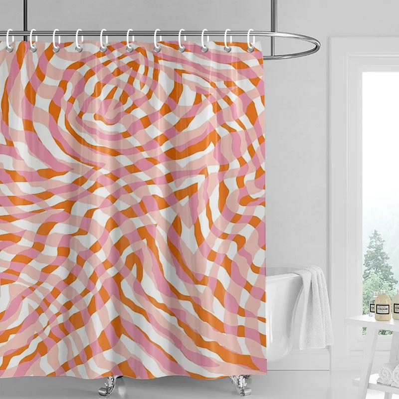 Ins style bathroom soft cloth shower curtain abstract geometric pattern design waterproof bathroom door curtain decoration