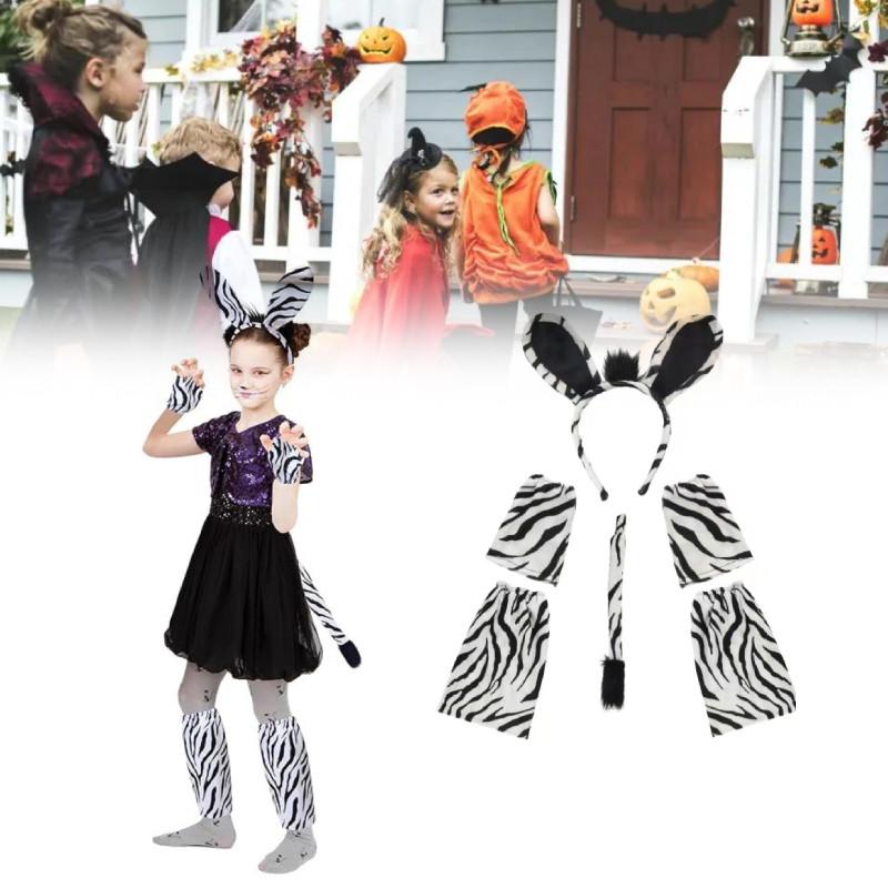 Festive Zebra Animal Headband Set With Cute Ears Gloves Tail For Kids Party Celebrations