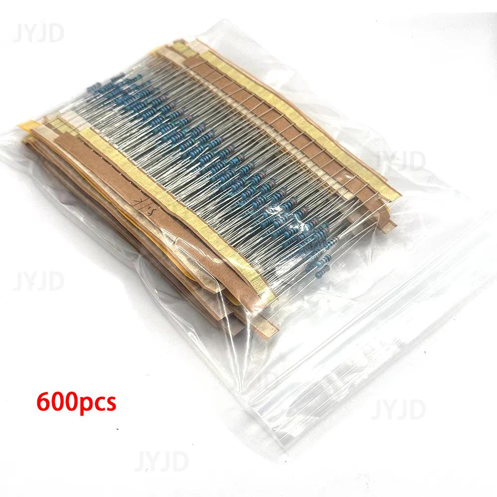 300/600pcs 1/4w Metal Film Resistor 30 Values Resistance Kit 10R-1M 0.25W 1% Resistors Set