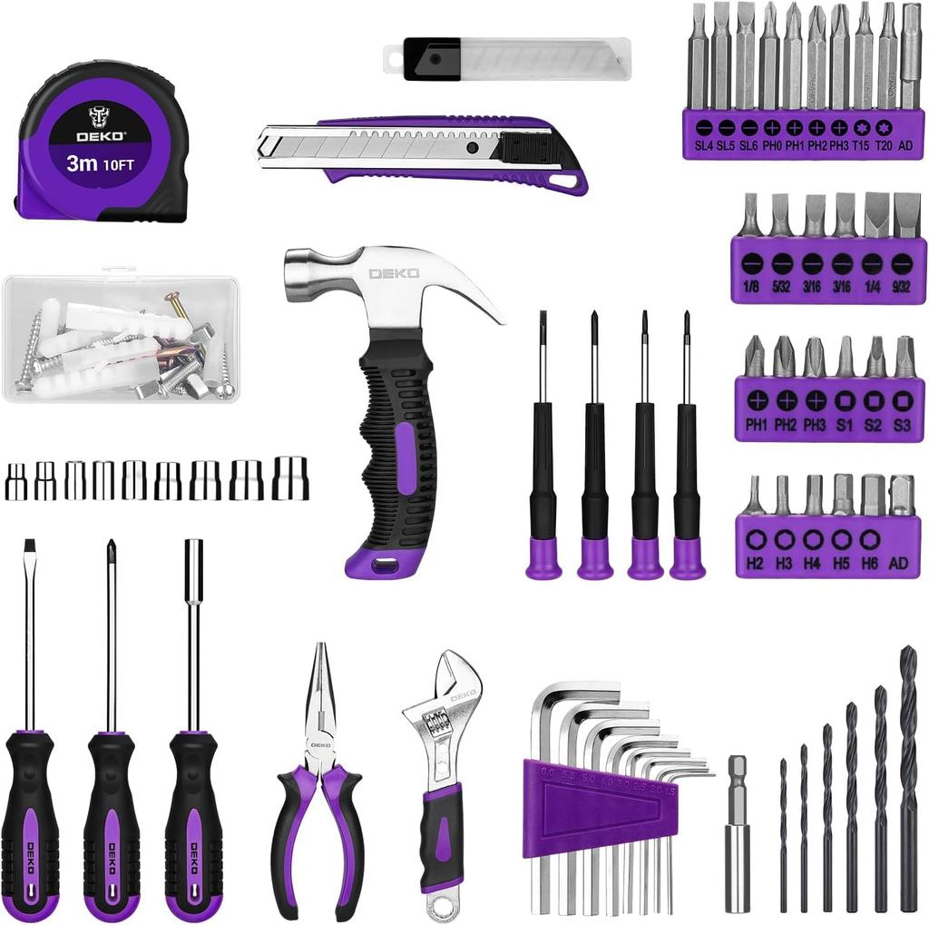 Tool Set with 8V Electric DIY Tool Power Tool Household Furniture Home Carpentry Tool Set with Convenient Storage Purple 126-Piece Drill, Set, Drill,